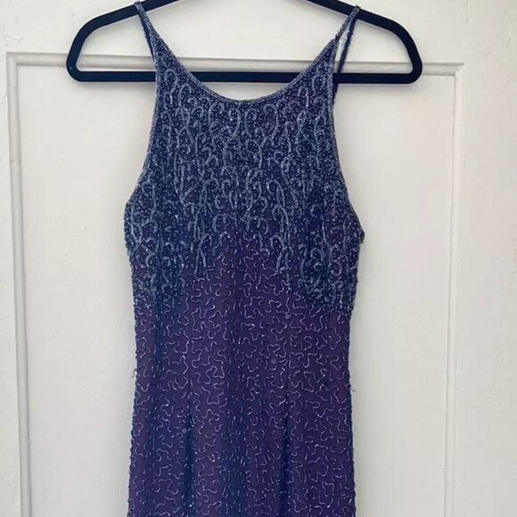 Vintage Cache Maxi Gown Dress Silk Slip Beaded Pink Purple Formal - Picture 1 of 8